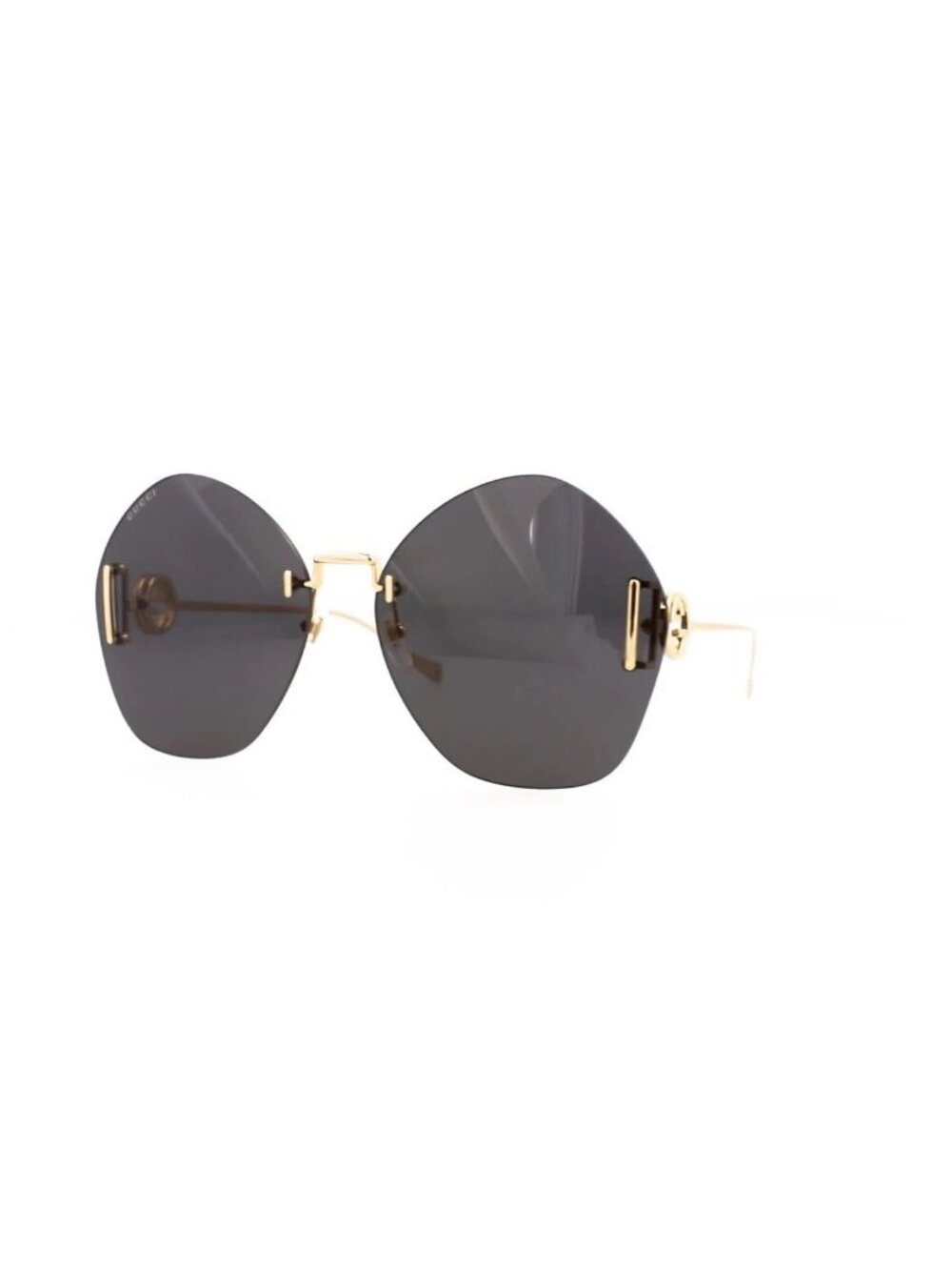 New Gucci Women's Sunglasses Round Oval Metal Frame Gold Gold Grey